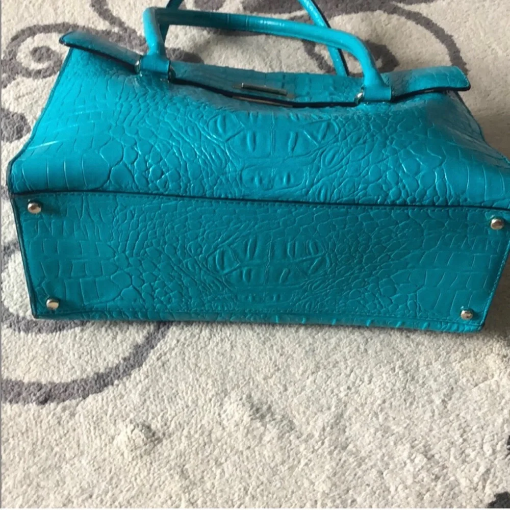 Kate Spade Orchard Valley Sinclair Turquoise Satchel Crocodile Embossed Leather
